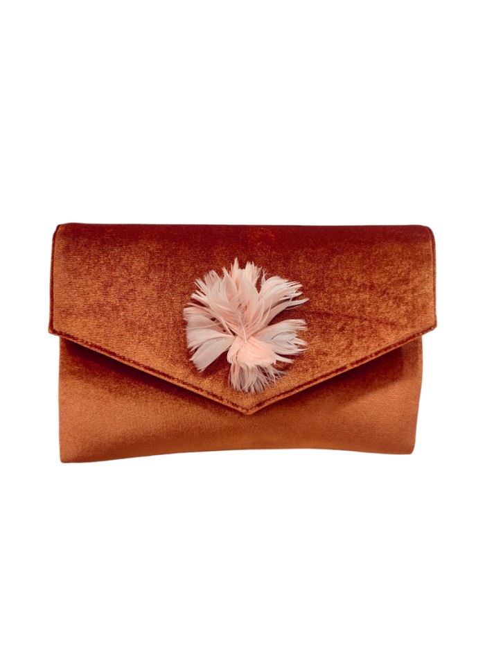 Caldera-colored velvet wallet with feather detail