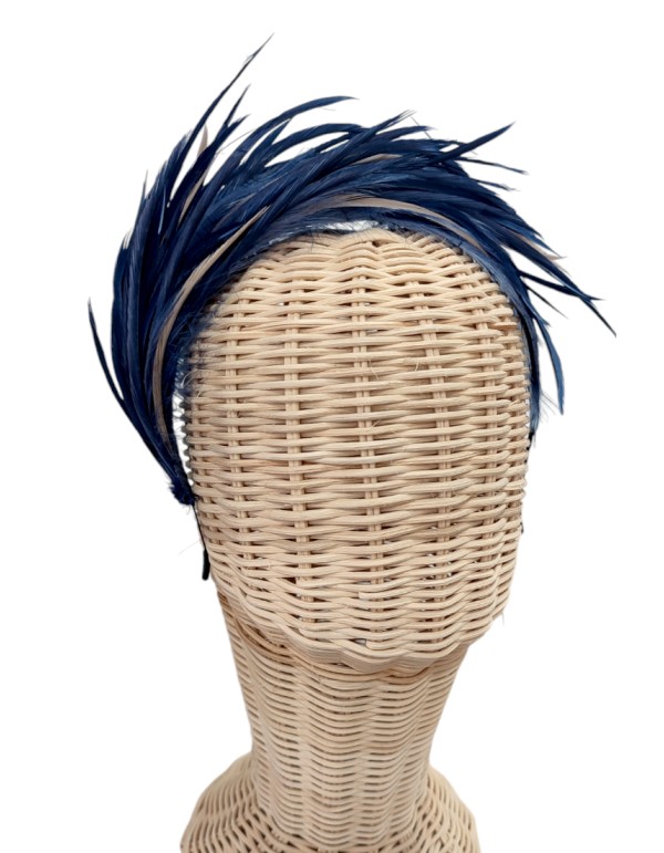 Handmade handmade headband with navy blue goose feathers