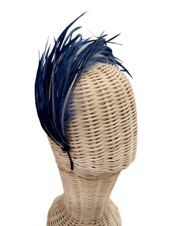 Handmade handmade headband with navy blue goose feathers 2