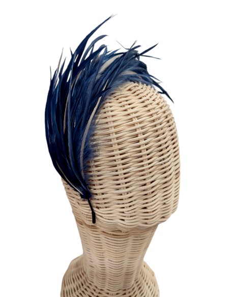 Bandeau fait à la main avec des plumes d'oie bleu marine