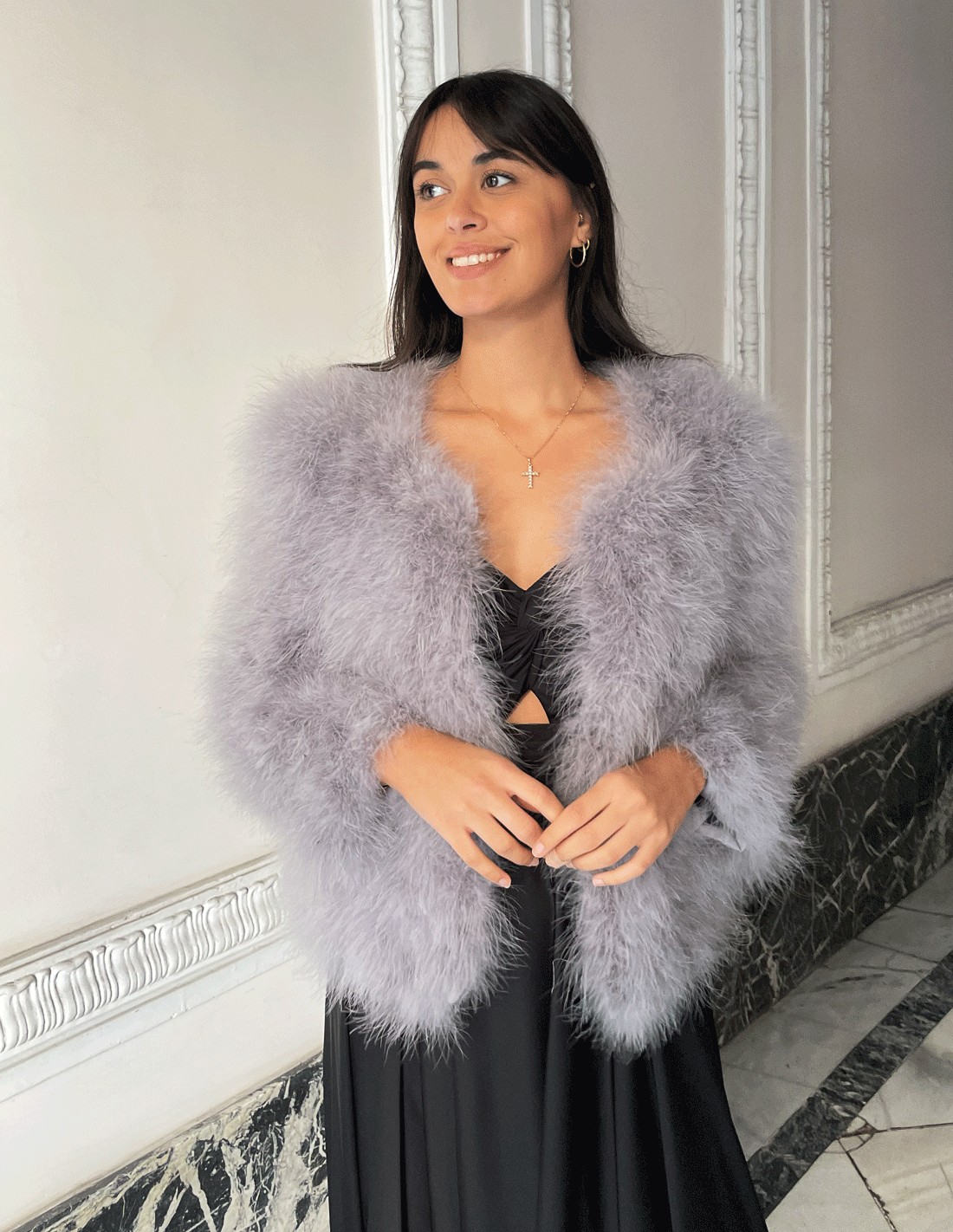 Grey ostrich feather jacket best sale