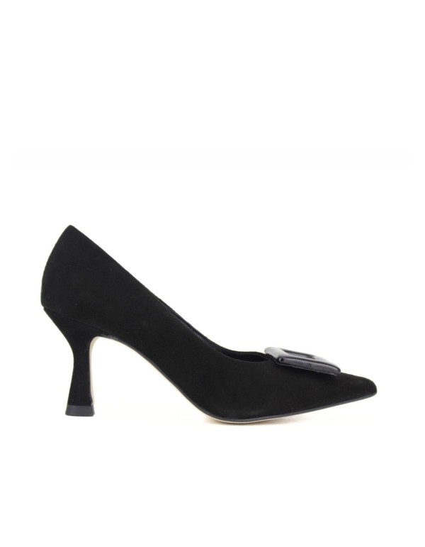 Chaussure à talon en daim noir avec boucle
