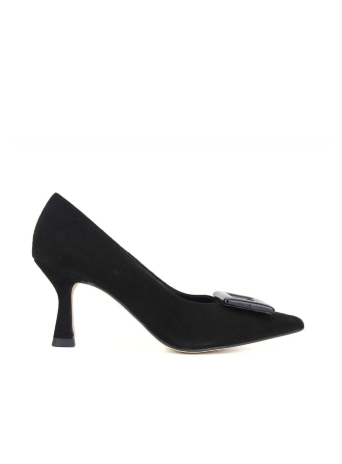 Chaussure à talon en daim noir avec boucle