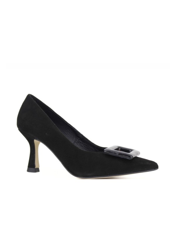 Chaussure à talon en daim noir avec boucle 2
