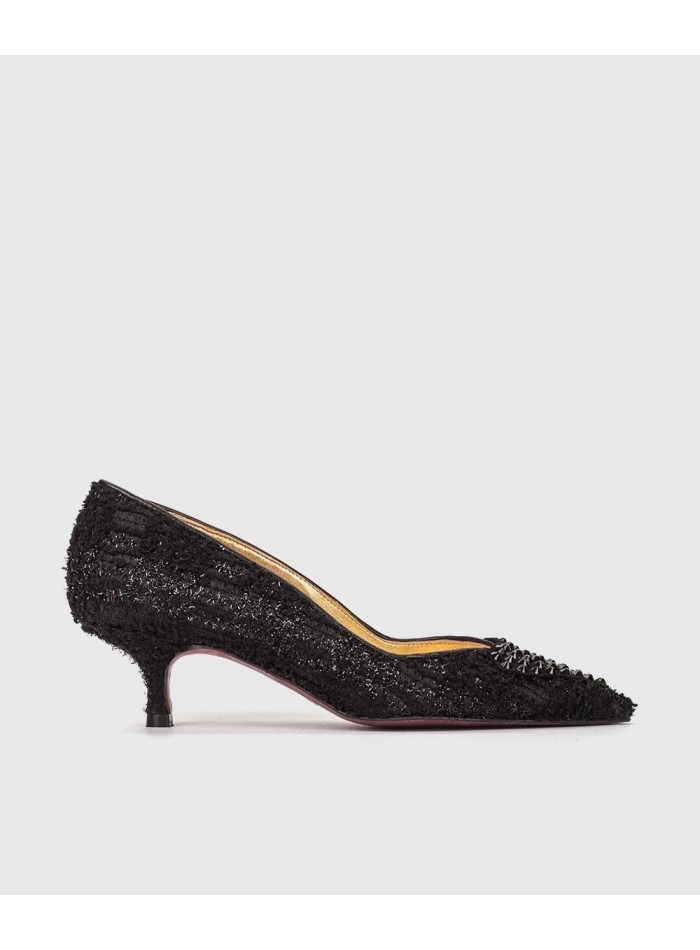 Escarpins en tweed noir avec clous