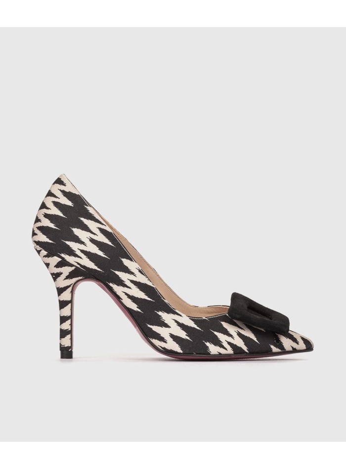 Black and white woven mid pumps