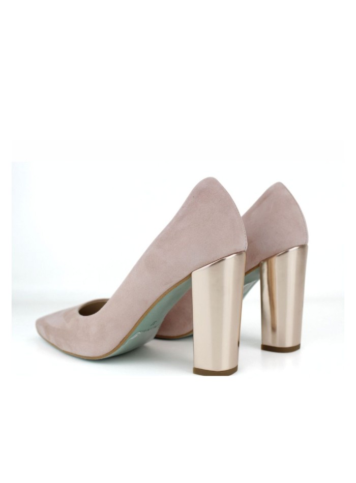 Zapatos de tacón ancho de ante en color rosa nude