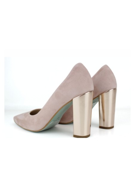Zapatos de tacón ancho de ante en color rosa nude