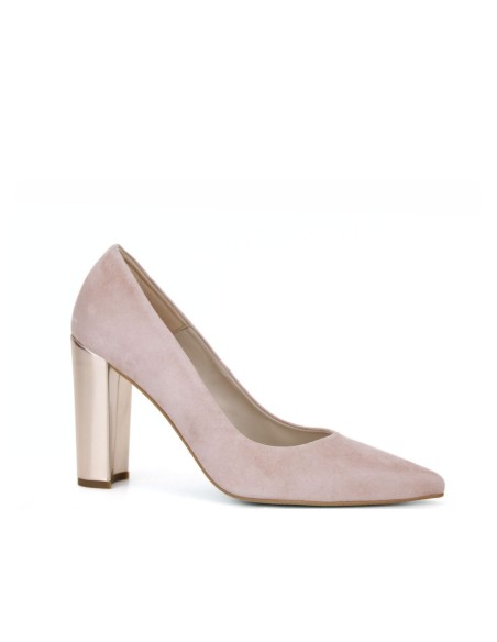 Zapatos de tacón ancho de ante en color rosa nude