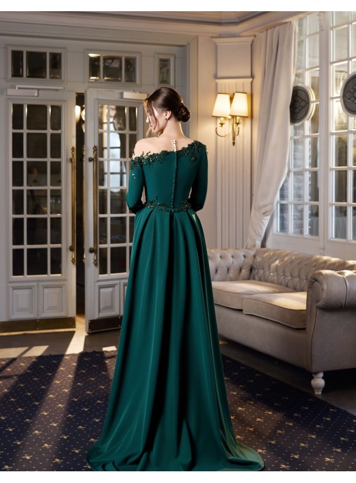 Long party dress with asymmetrical bodice and...