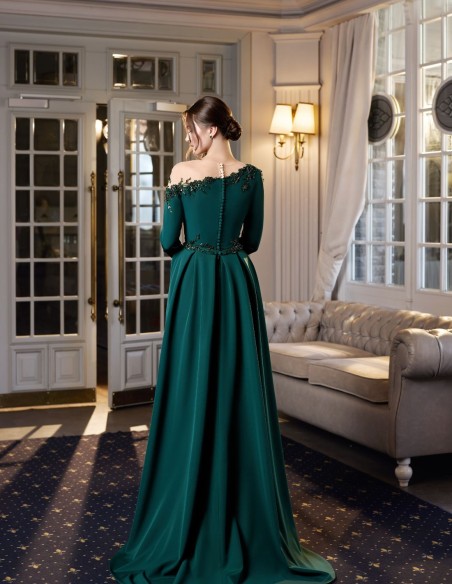 Vestido de fiesta largo con corpiño asimétrico y bordados