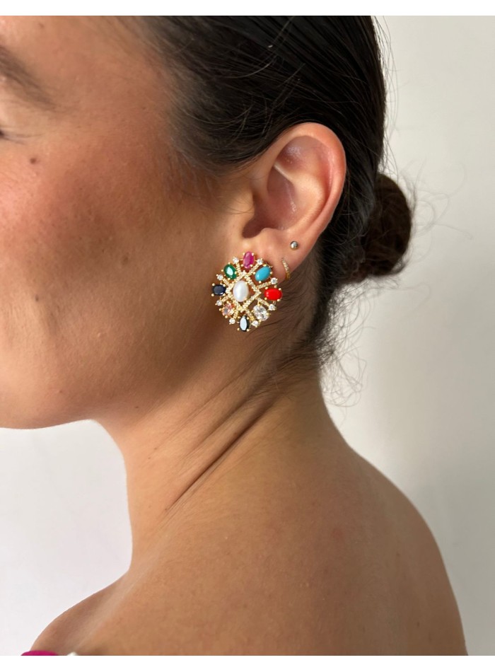 Boucles d'oreilles multicolores avec pierres semi-précieuses