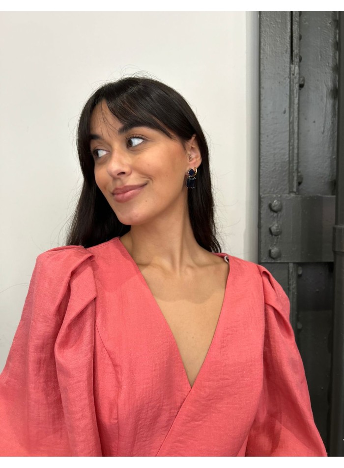 Boucles d'oreilles en cristal carré bleu