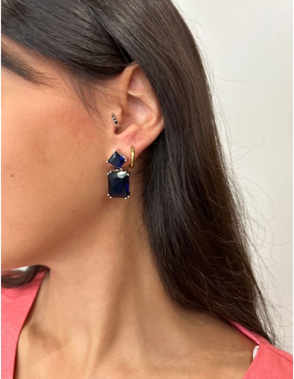 Blue square crystal earrings