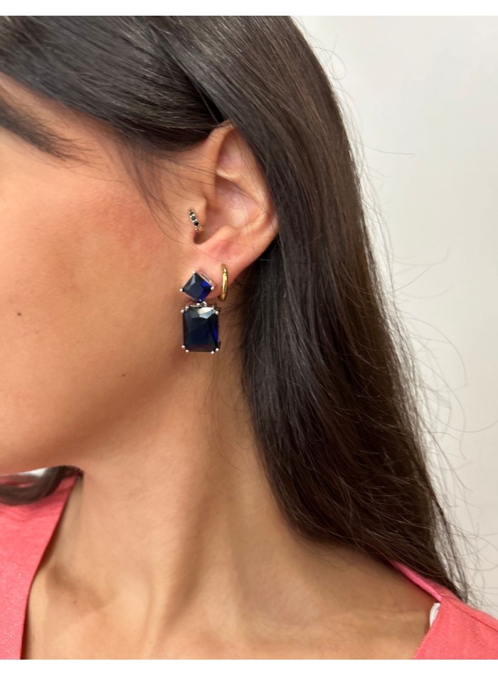 Blue square crystal earrings