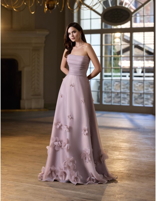 Longue robe d'invité avec fleurs en 3D et boléro amovible 2