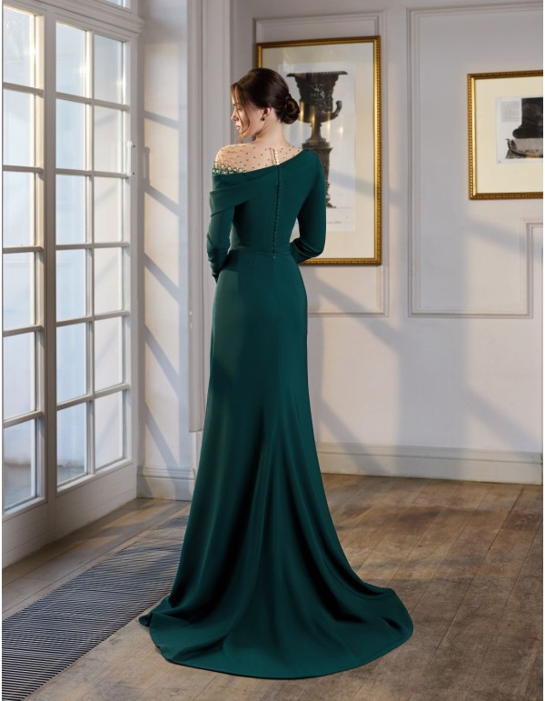 Long party dress with asymmetrical neckline and godet... 2