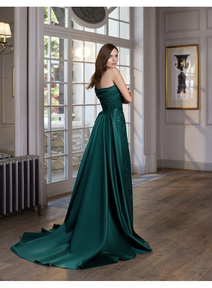 Long party dress with asymmetrical neckline and...