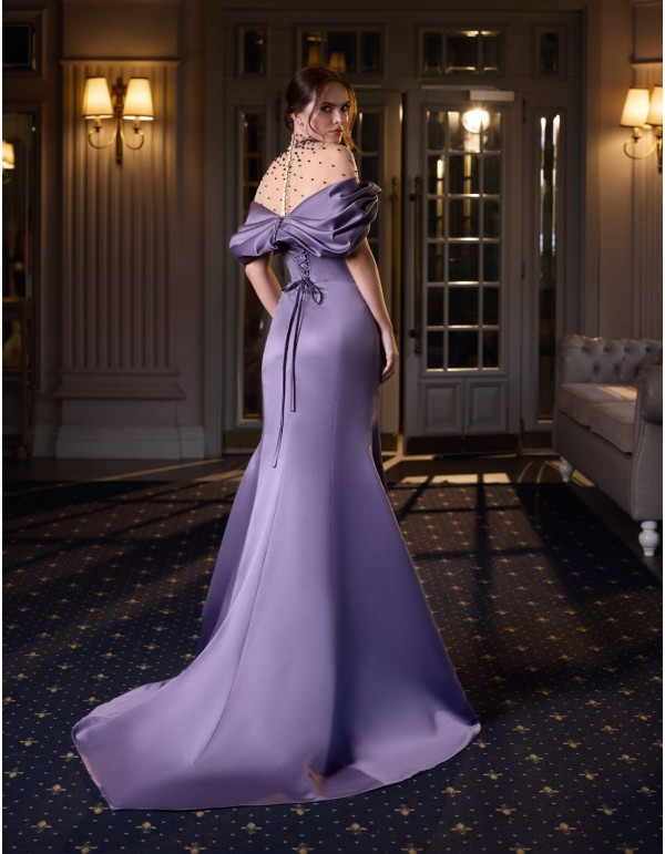 Long party dress with strapless bodice and rhinestone bolero 2