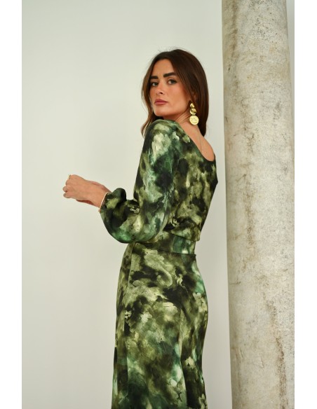 Printed guest blouse with asymmetrical neckline