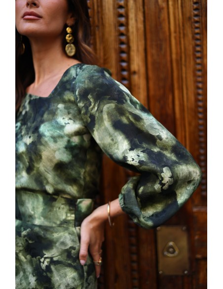 Printed guest blouse with asymmetrical neckline