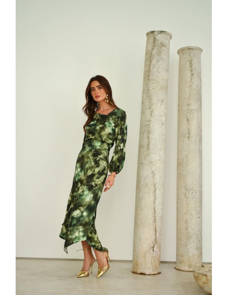 Asymmetrical printed midi skirt for guests