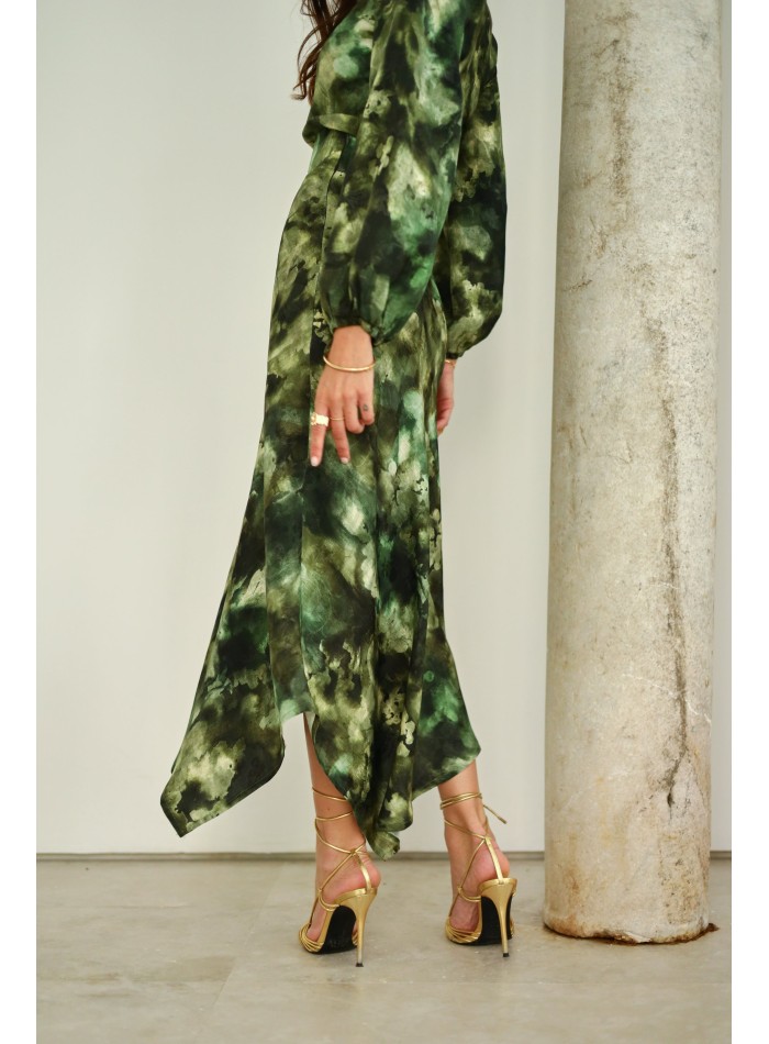 Asymmetrical printed midi skirt for guests