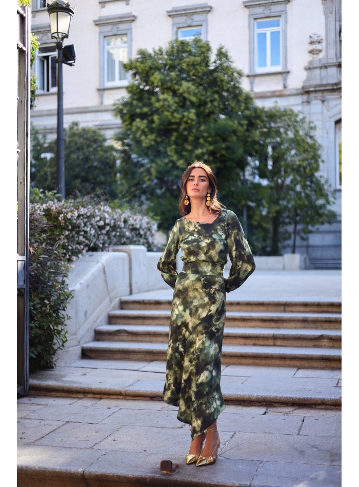 Falda midi asimétrica estampada para invitada