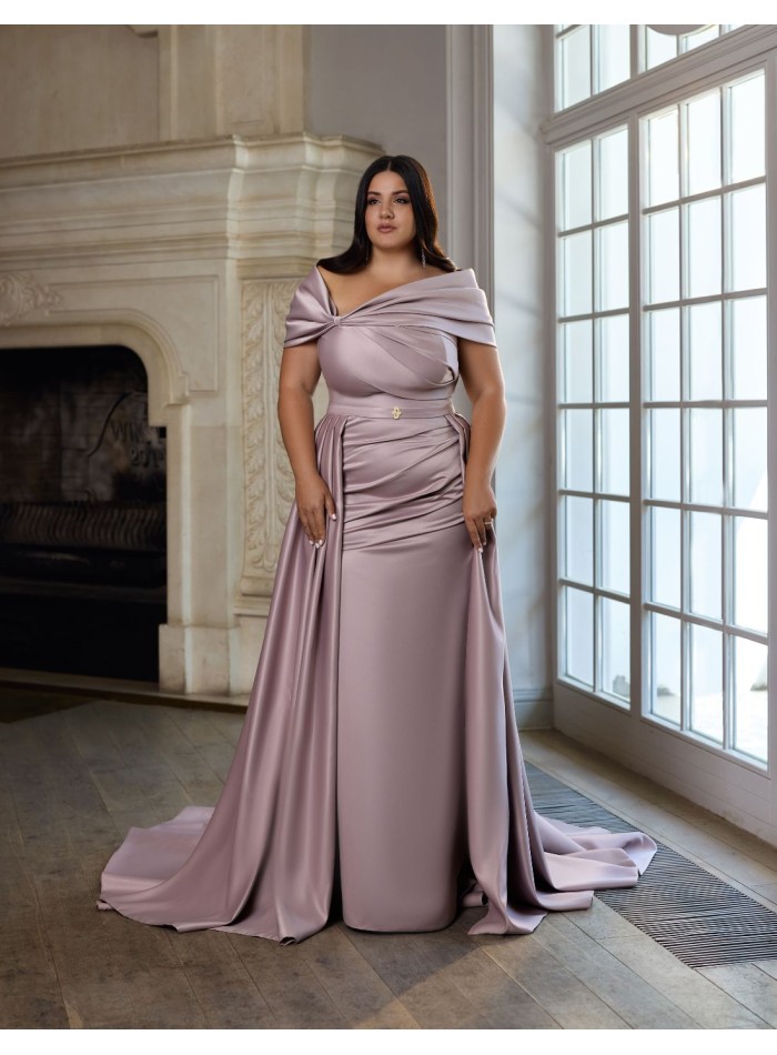 Robe de bal longue avec boléro, corset drapé et surjupe amovible