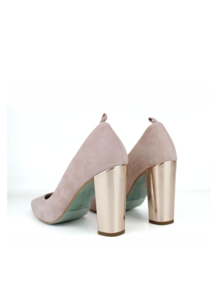 Zapatos de tacón de ante suave y tacón metalizado