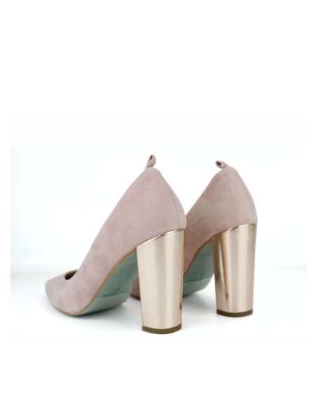 Soft suede heeled shoes with metallic heels