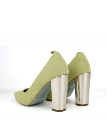 Soft suede heeled shoes with metallic heels