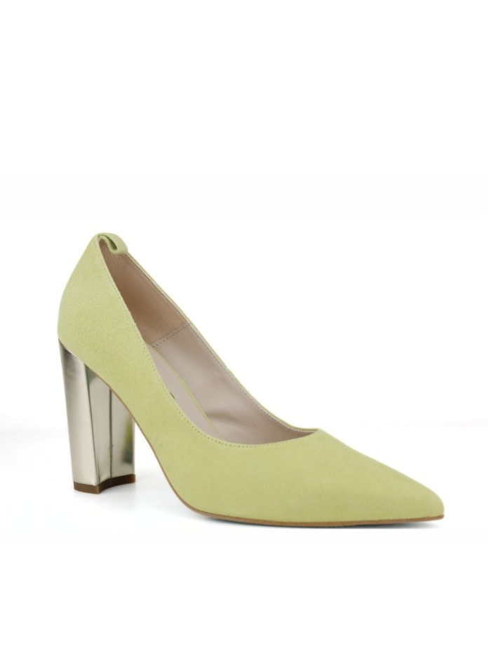 Zapatos de tacón de ante suave y tacón metalizado