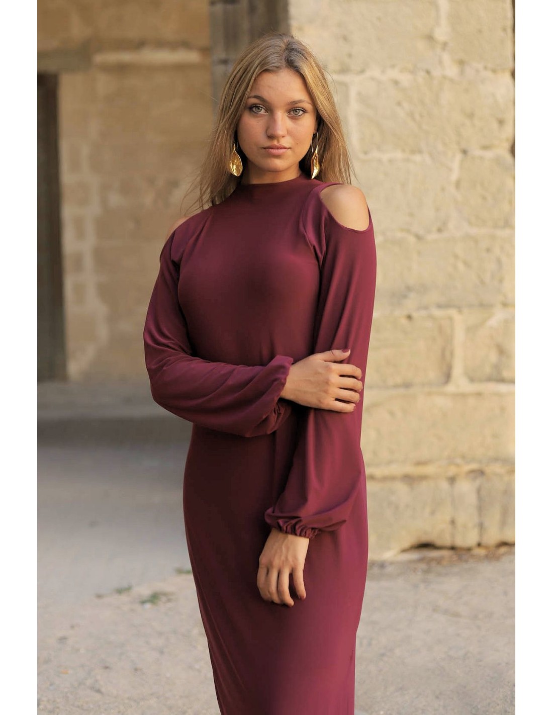 Vestido midi con manga larga