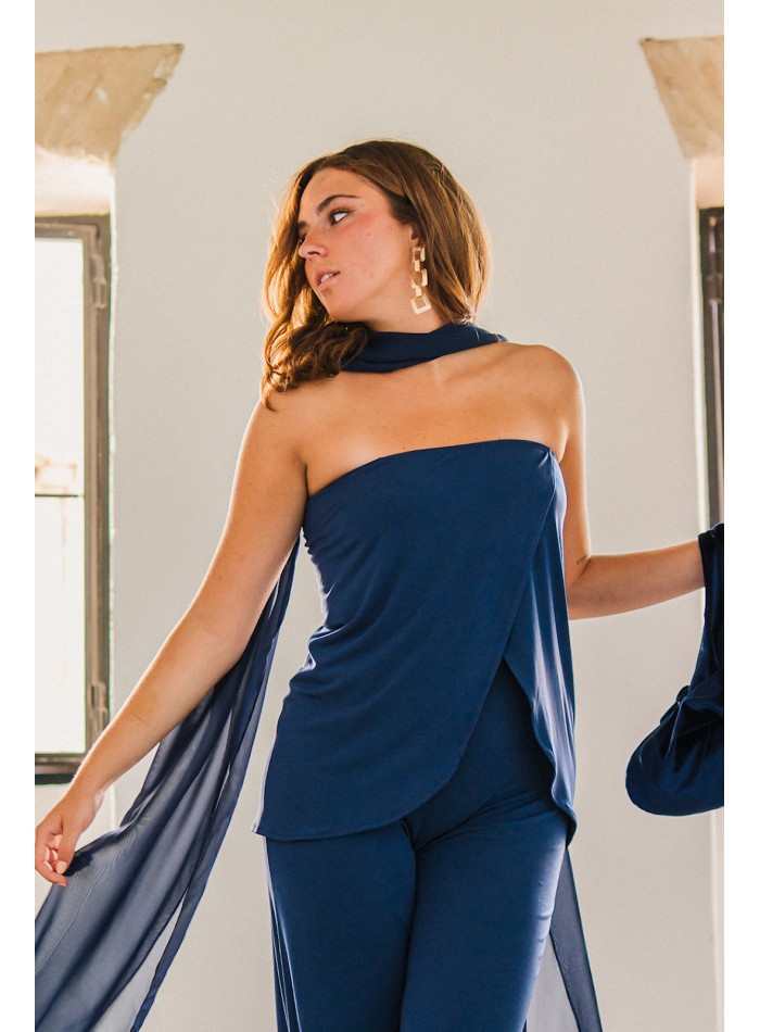 Navy blue strapless party top