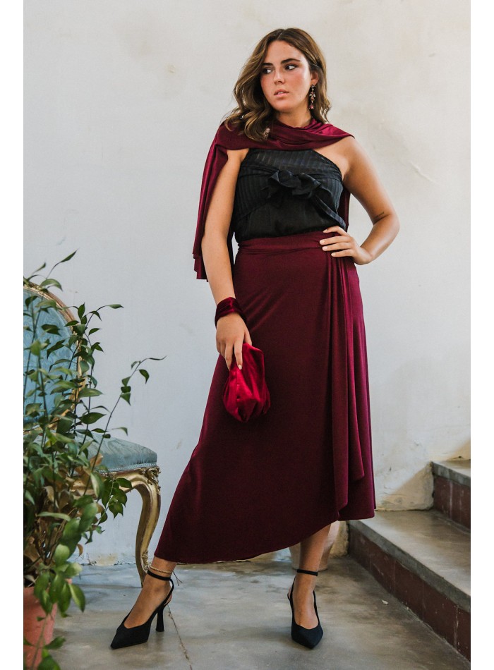 Burgundy midi crossover skirt