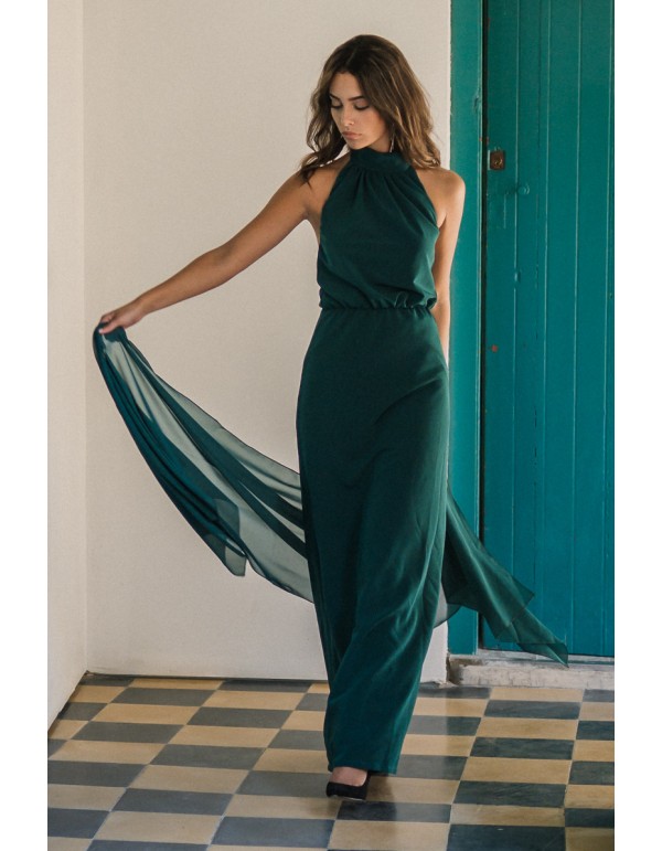 Robe de soirée longue avec encolure dos nu et dos ouvert