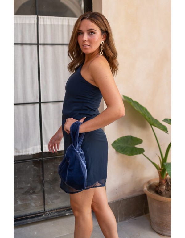 Short navy blue chiffon party dress 2