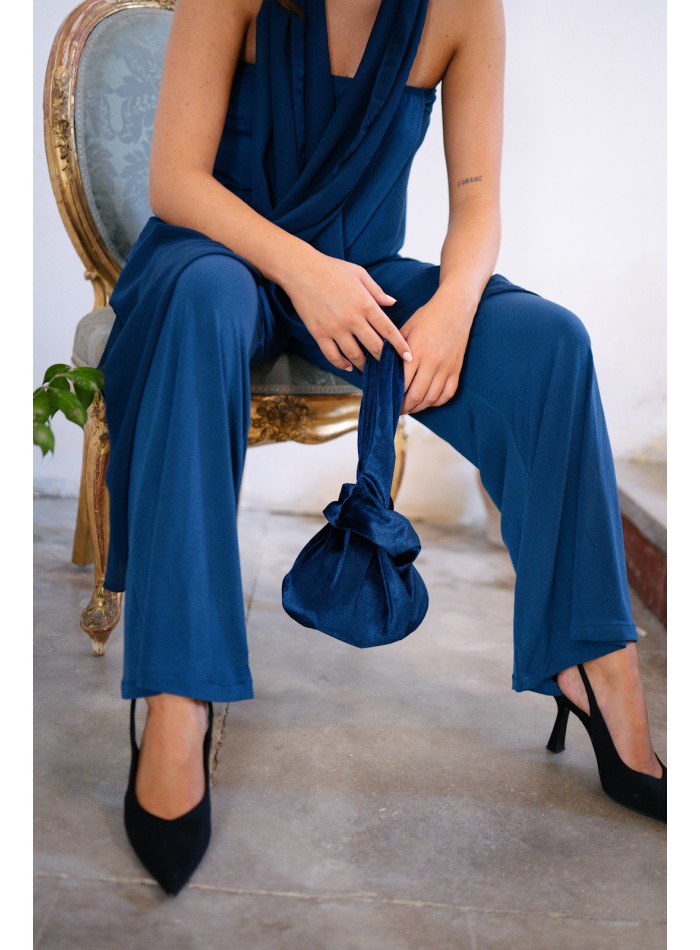 Navy blue knitted wide leg pants