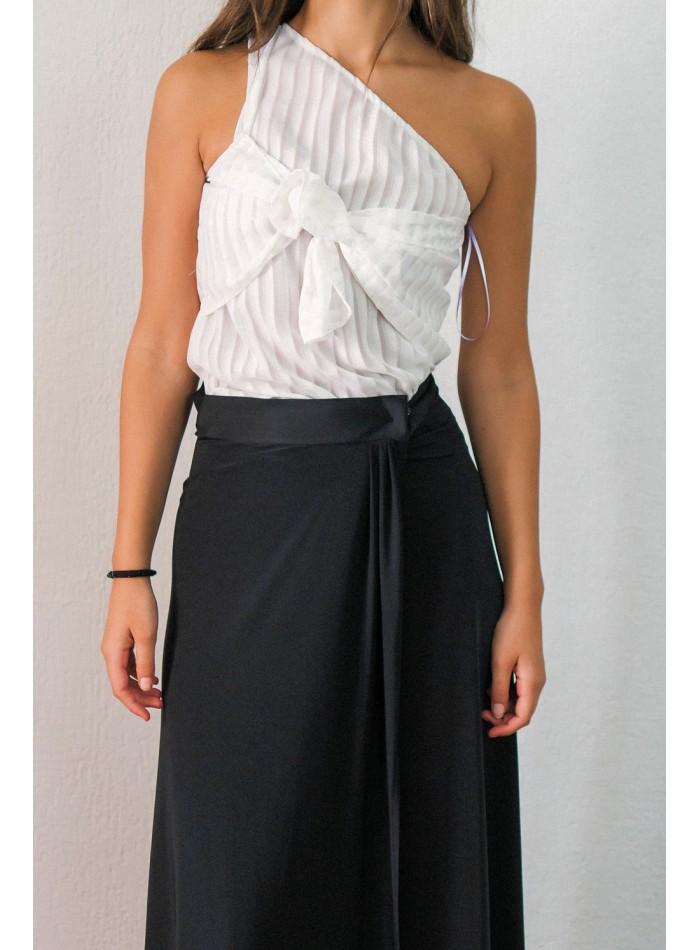 White chiffon blouse with lacing detail