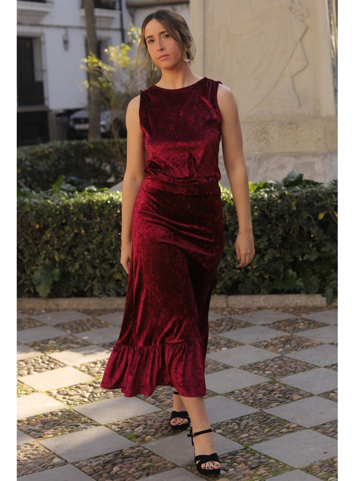 Long burgundy velvet skirt