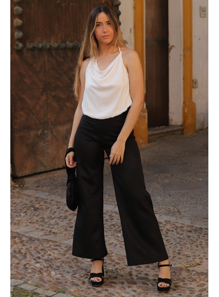 Long black wide leg knitted pants