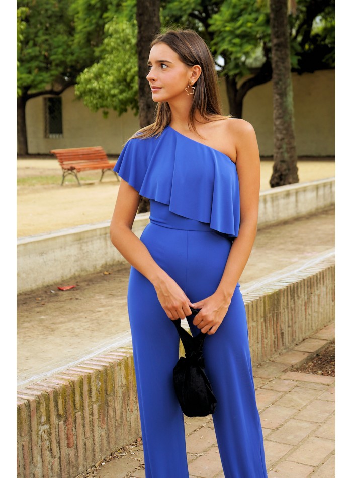 Asymmetrical blue guest jumpsuit