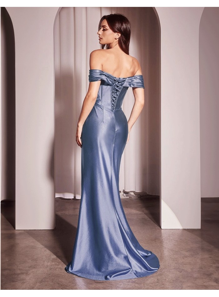 Satin off shoulder fitted gown
