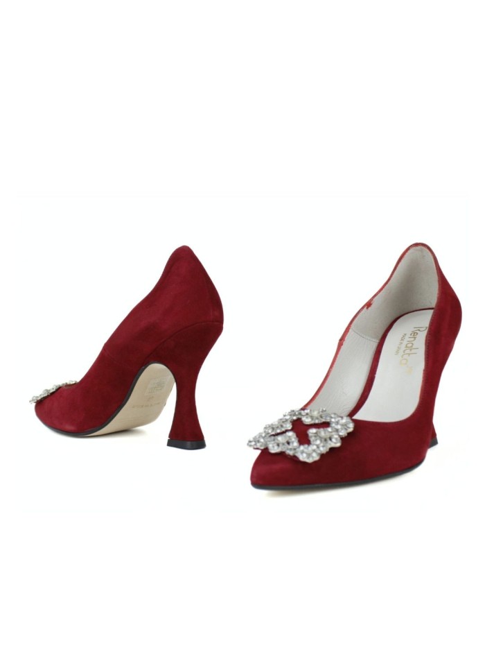 Suede heeled shoes with shiny brooch