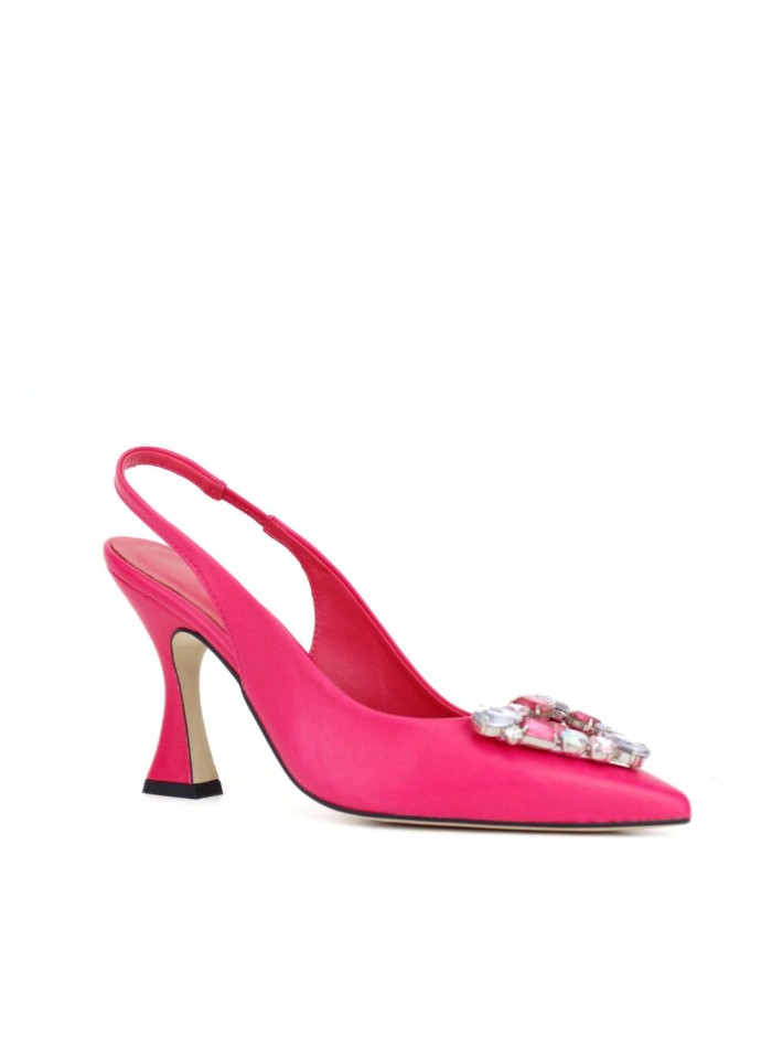 High heeled shoe with rhinestone detail on the toe