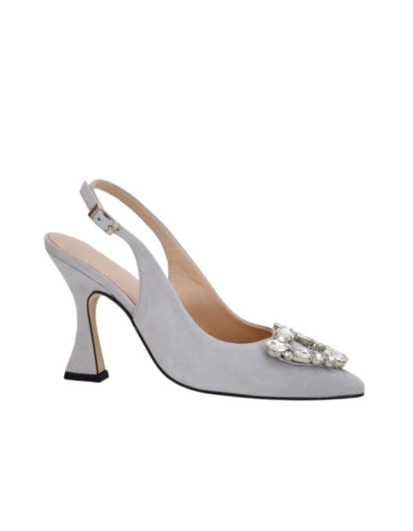 Escarpins à talons en daim gris avec détails en strass