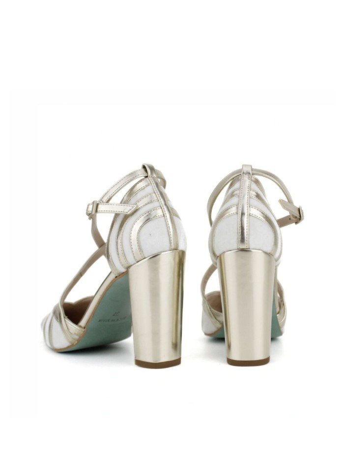 Chaussure à talon large en finition métallique...