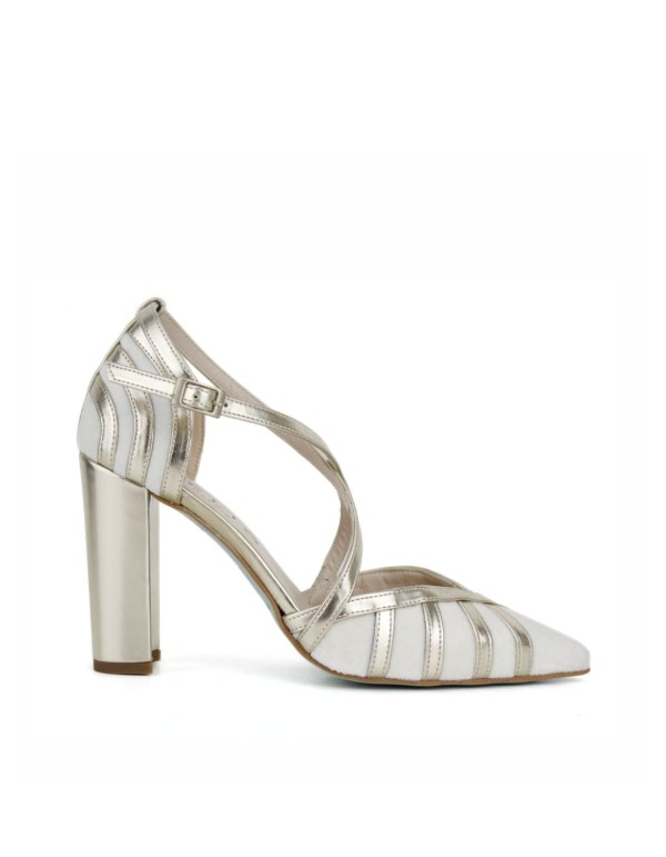 Chaussure à talon large en finition métallique avec...