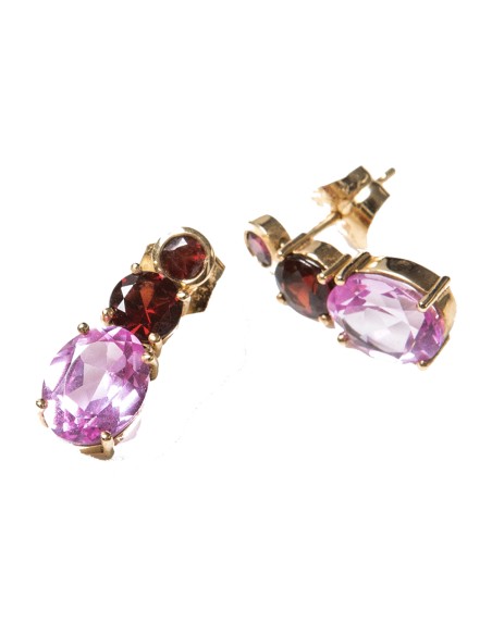 Gold earrings with ruby and garnet gems